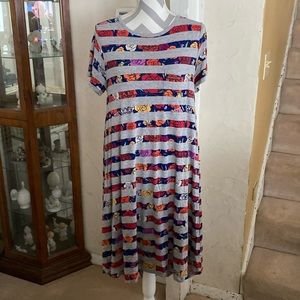 Medium Lularoe Carly Hi-Lo dress-heathered grey with floral stripes